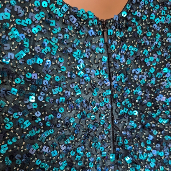 Scala Vintage Sequined Beaded Mini Evening Dress XSmall Blue - Picture 9 of 16